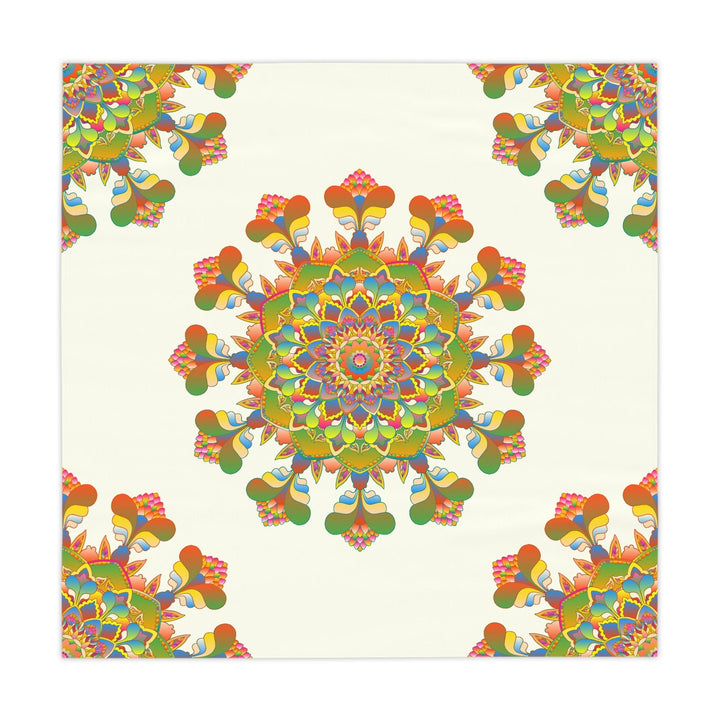 Rainbow Mandala Tablecloth - Ivory, 16 Petal Design Home Decor - Blululi