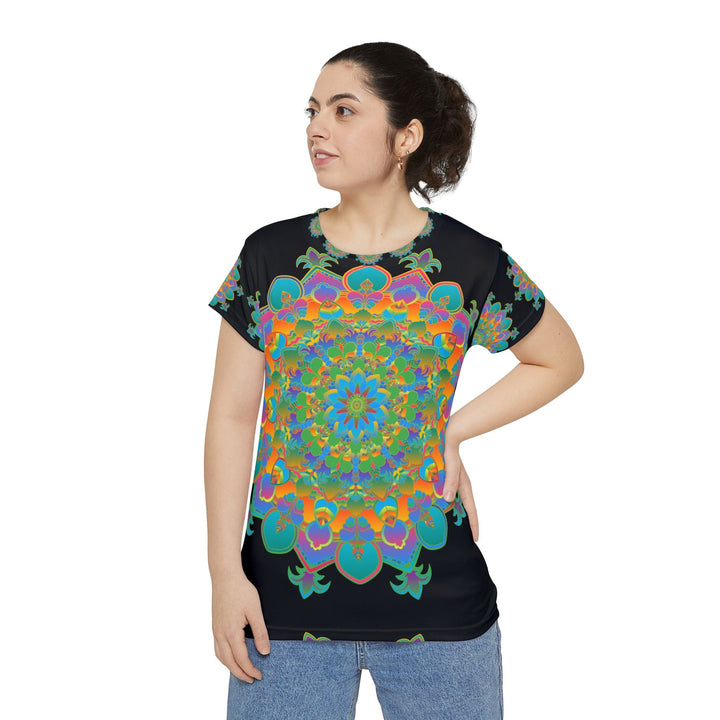 Rainbow Mandala Women's T-Shirt - Black All Over Prints - Blululi