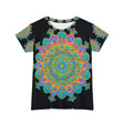 Rainbow Mandala Women's T-Shirt - Black All Over Prints - Blululi