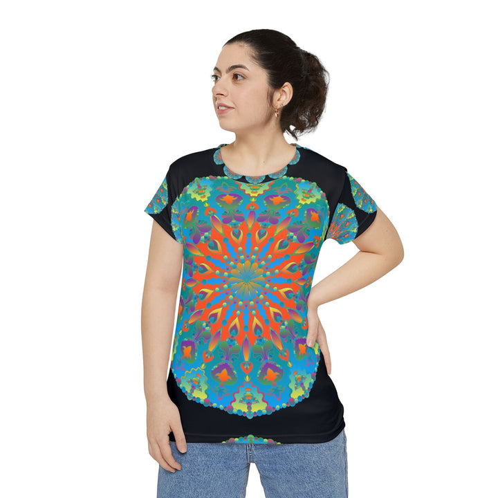 Rainbow Mandala Women's T-Shirt - Black Background All Over Prints - Blululi