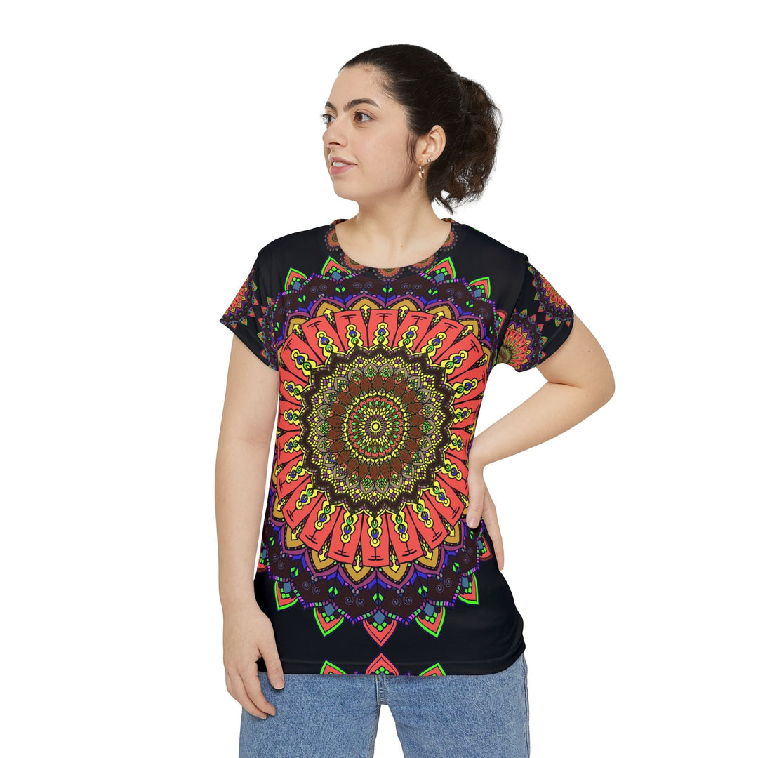 Rainbow Mandala Women's T-Shirt - Black Background All Over Prints - Blululi