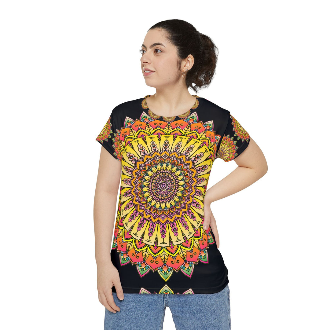 Rainbow Mandala Women's T-Shirt - Black Background All Over Prints - Blululi