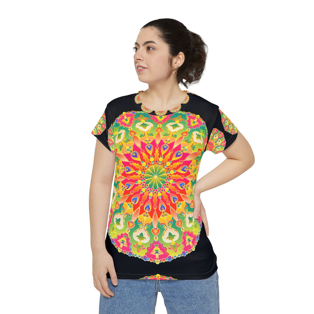 Rainbow Mandala Women's T-Shirt - Black Background All Over Prints - Blululi