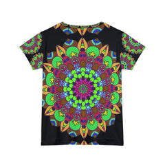 Rainbow Mandala Yoga T-Shirt - Black Background All Over Prints - Blululi