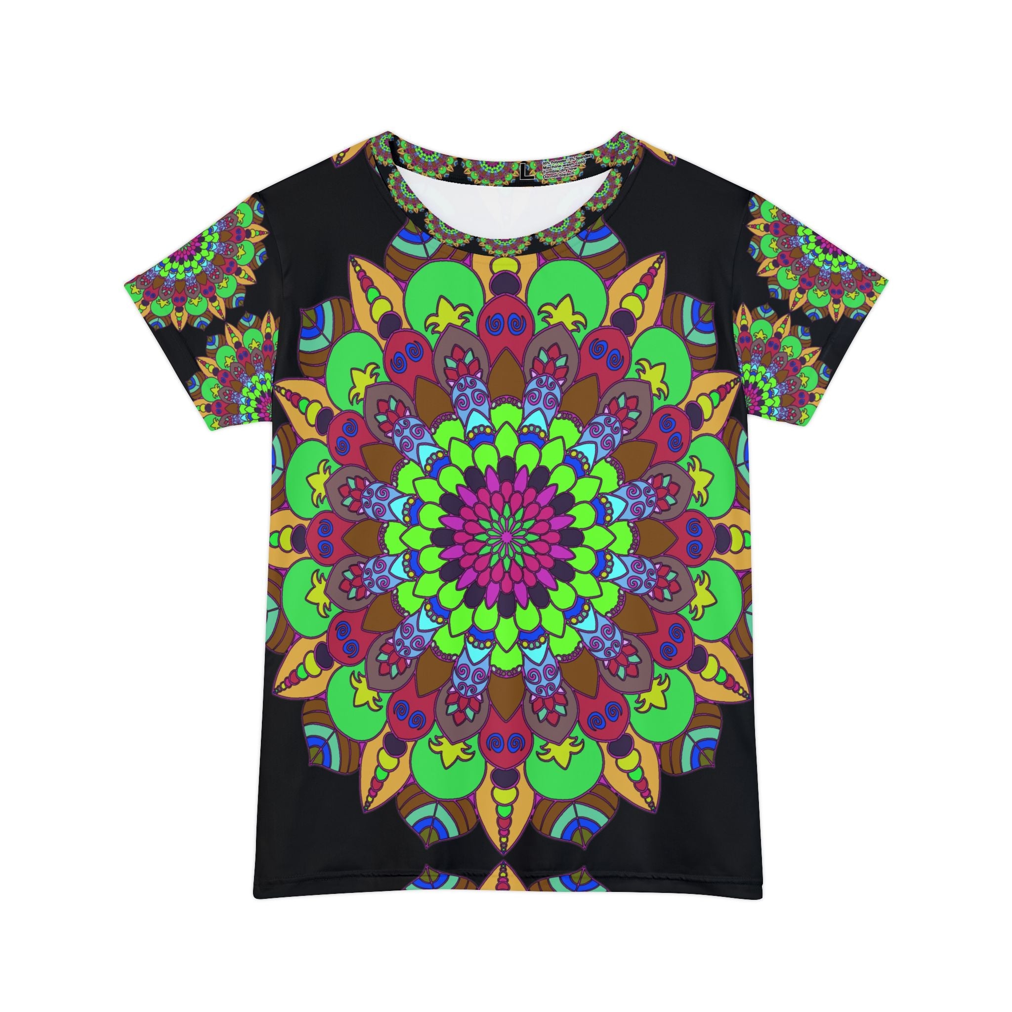 Rainbow Mandala Yoga T-Shirt - Black Background All Over Prints - Blululi