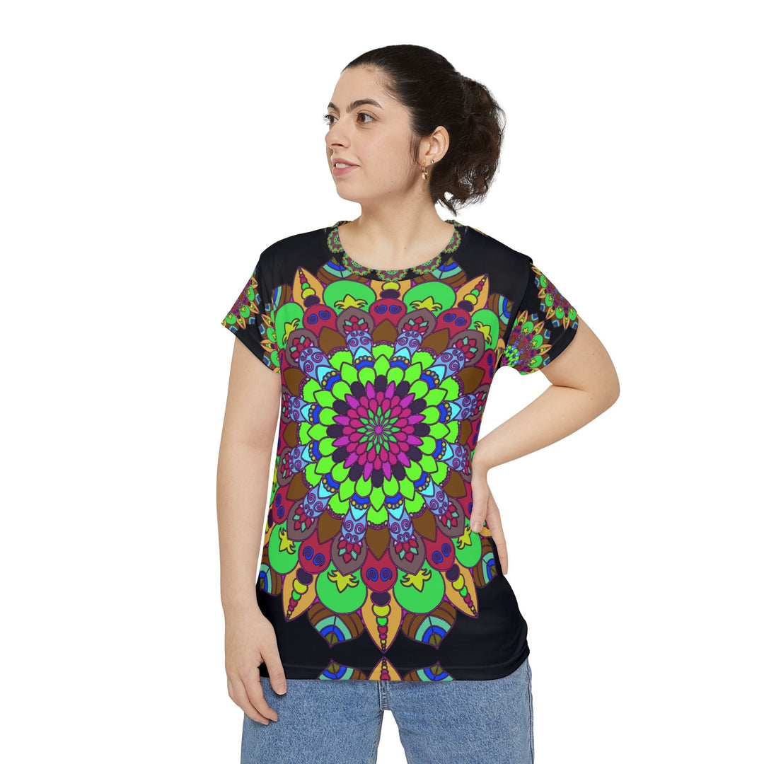 Rainbow Mandala Yoga T-Shirt - Black Background All Over Prints - Blululi