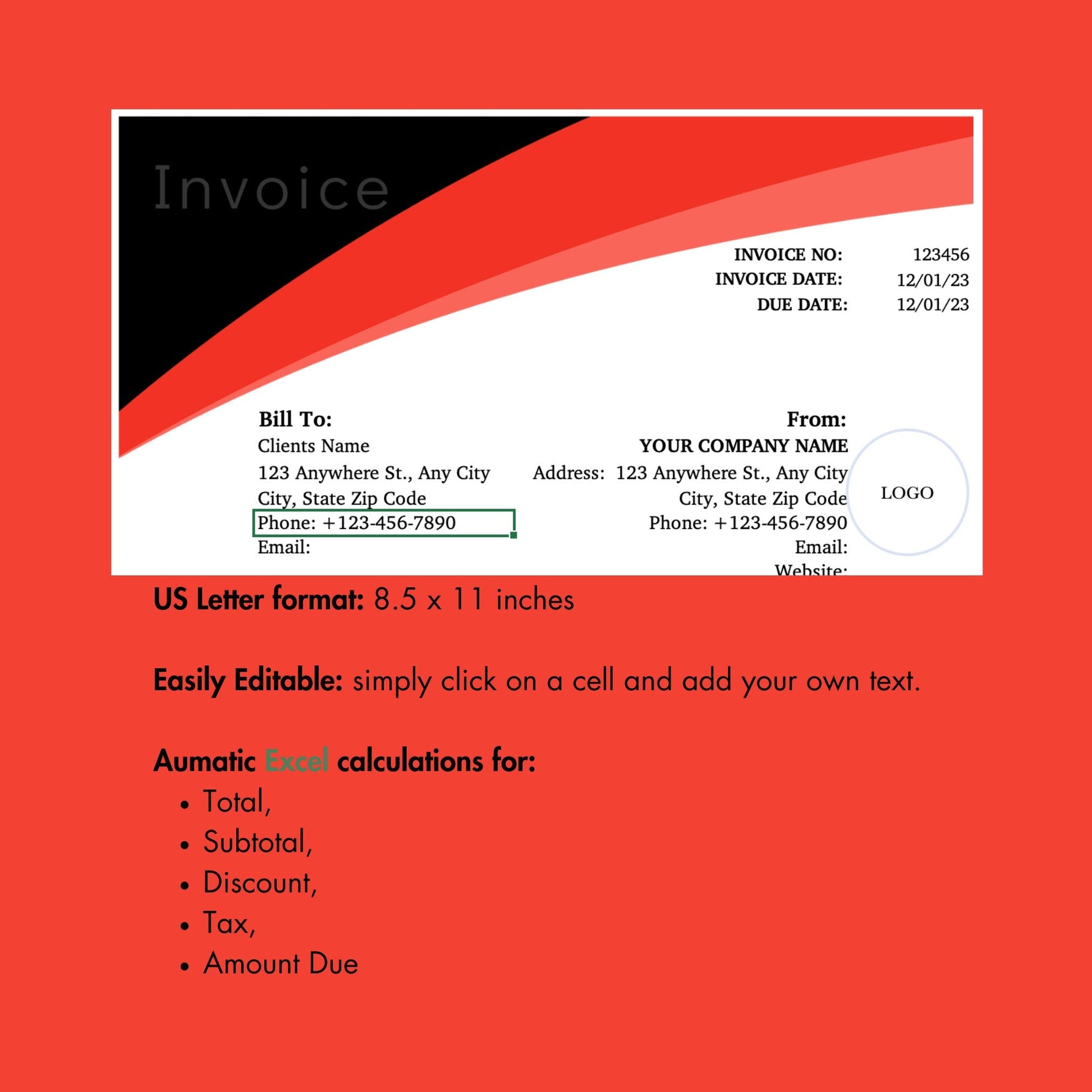 Red Invoice Template - Small Business Solution digital download - Blululi