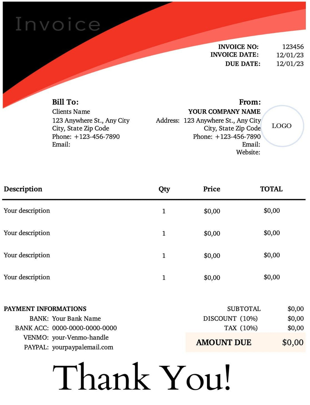 Red Invoice Template - Small Business Solution digital download - Blululi