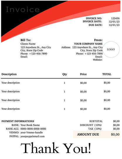 Red Invoice Template - Small Business Solution digital download - Blululi