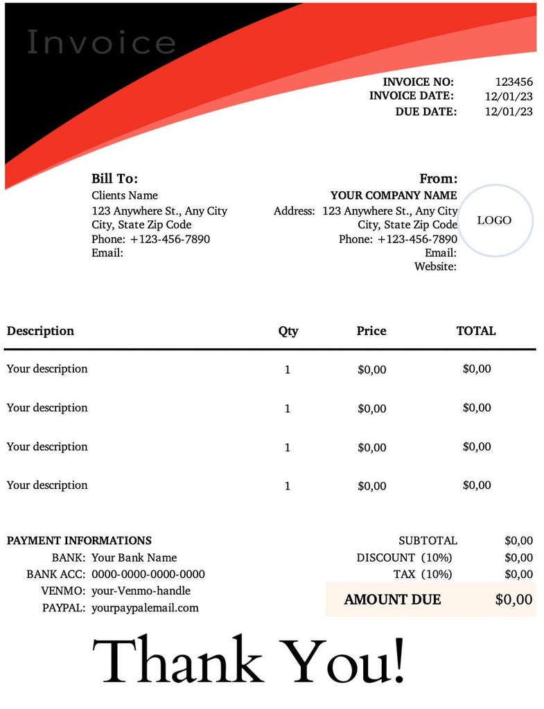 Red Invoice Template - Small Business Solution digital download - Blululi