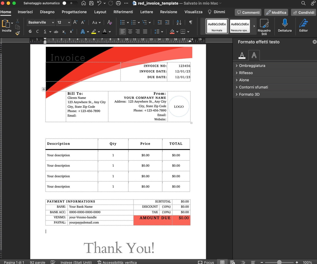 Red Invoice Template - Small Business Solution digital download - Blululi