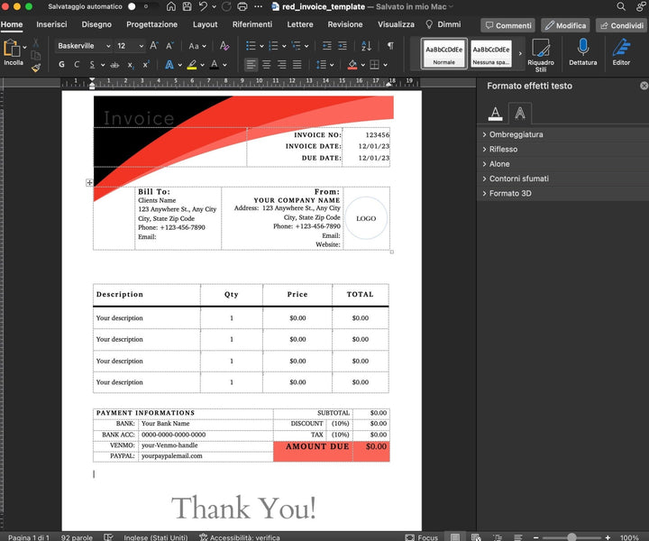 Red Invoice Template - Small Business Solution digital download - Blululi