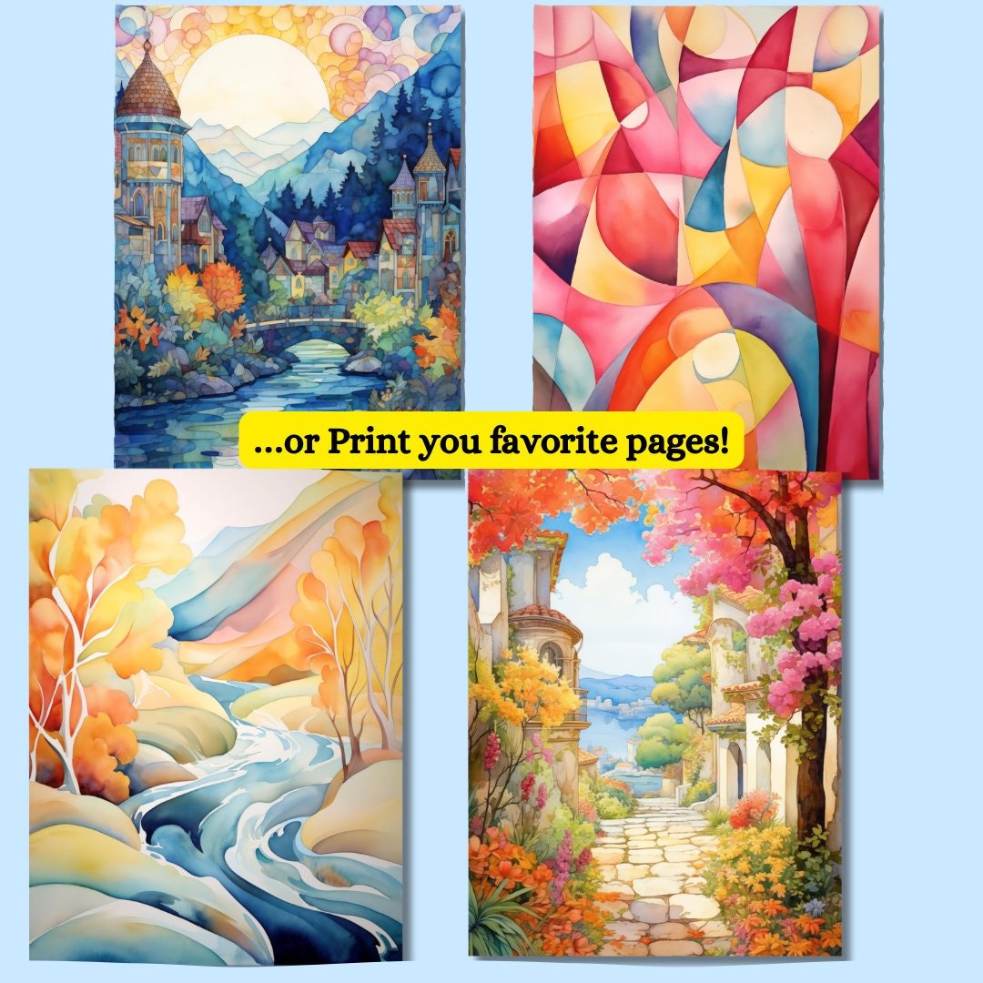 Beautiful Landscape Reverse Coloring - Reverse Coloring Pages - Watercolor Landscapes, 34 Designs for ...