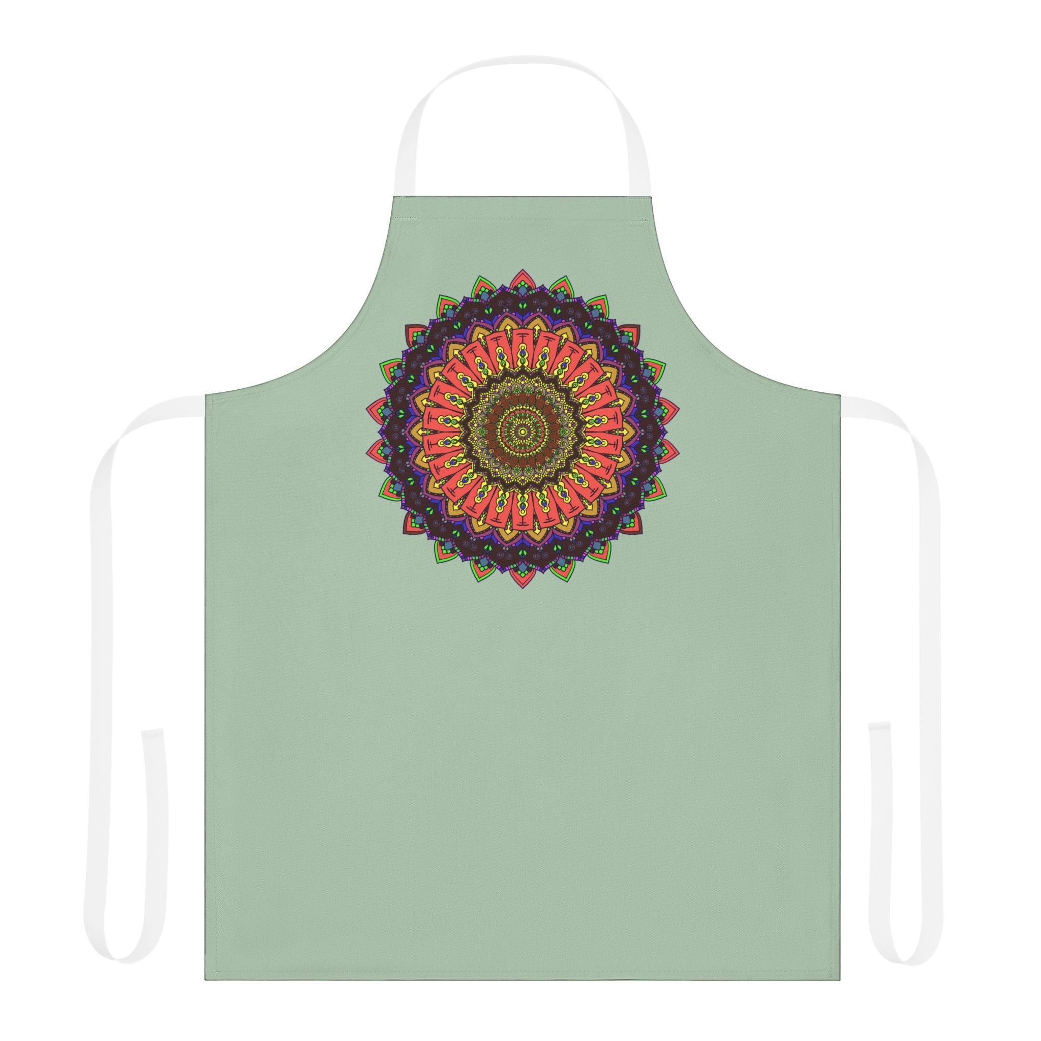 Sage Green Mandala Apron - Hand - Drawn Art All Over Prints - Blululi