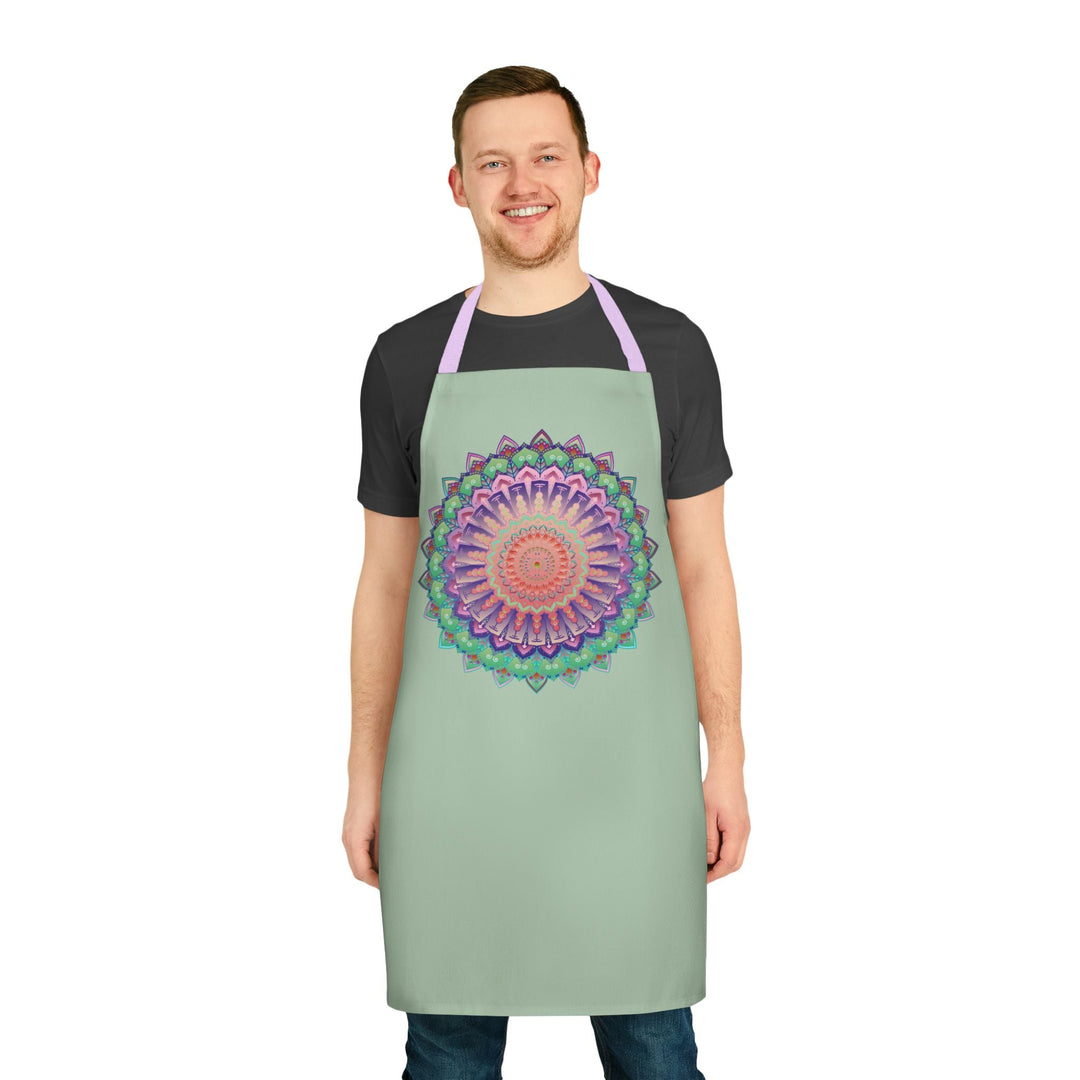 Sage Green Mandala Apron - Hand Drawn Art All Over Prints - Blululi