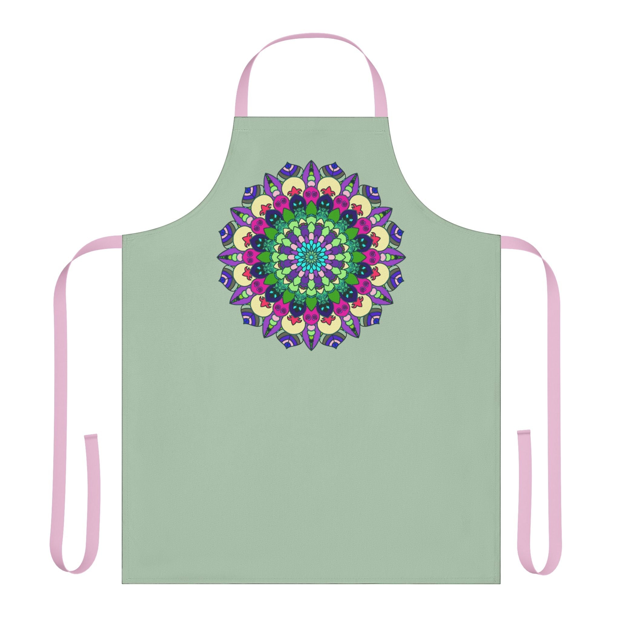 Sage Green Mandala Apron - Hand Drawn Art All Over Prints - Blululi