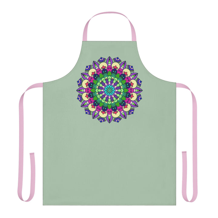 Sage Green Mandala Apron - Hand Drawn Art All Over Prints - Blululi