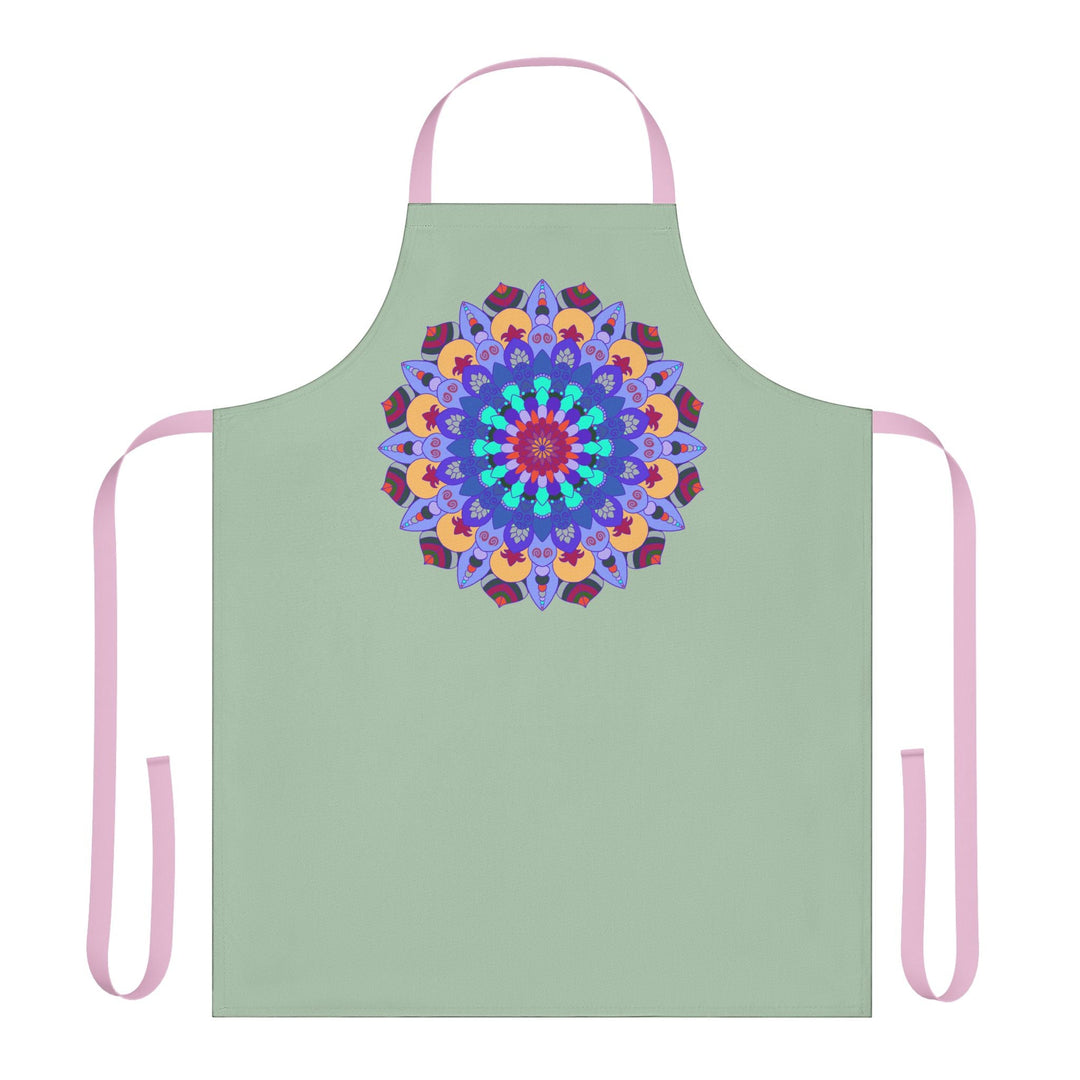 Sage Green Mandala Apron - Hand Drawn Art All Over Prints - Blululi