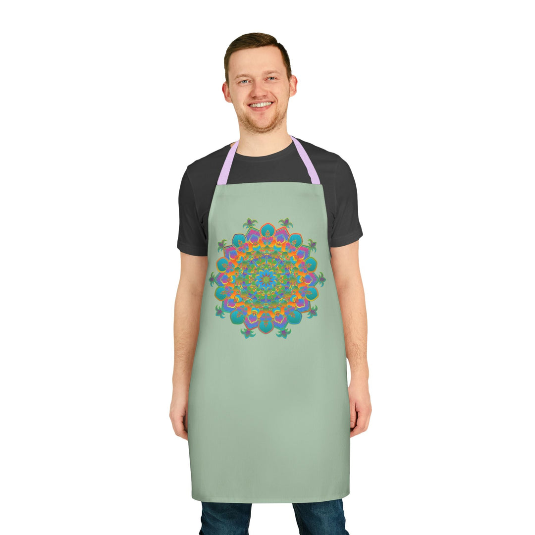 Sage Green Mandala Apron - Hand Drawn Art All Over Prints - Blululi