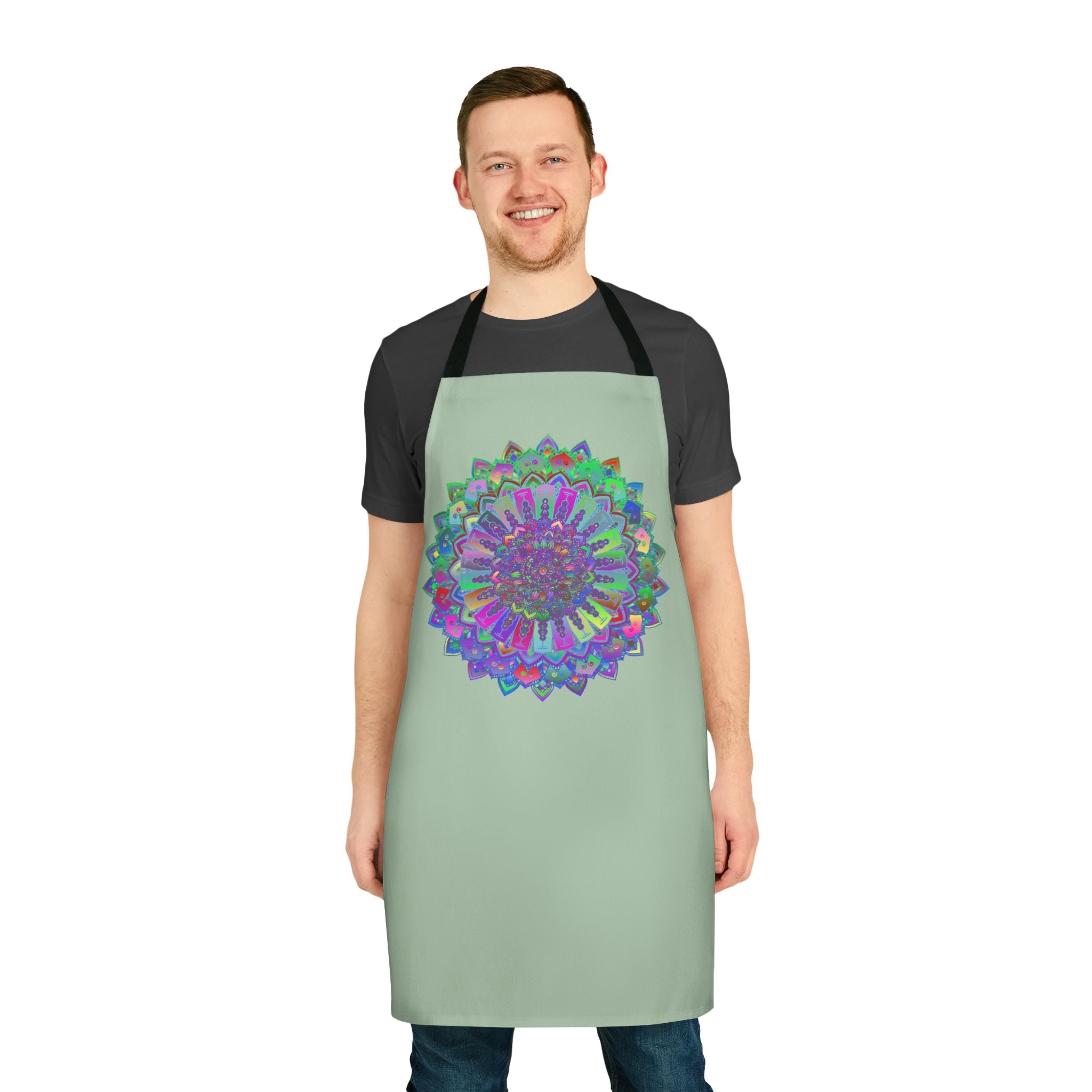 Sage Green Mandala Apron - Hand Drawn Art All Over Prints - Blululi