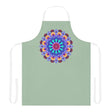 Sage Green Mandala Apron - Hand Drawn Art All Over Prints - Blululi