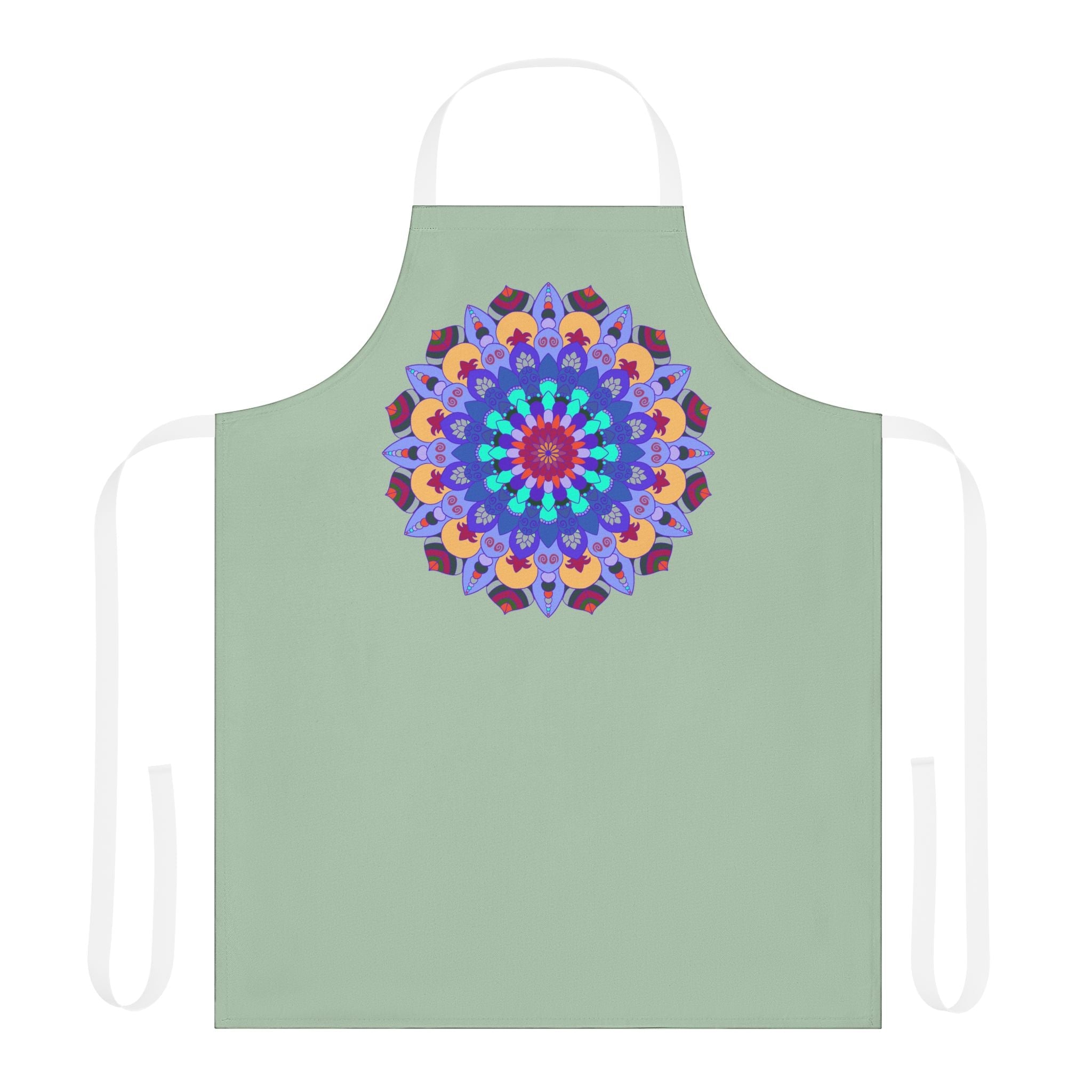 Sage Green Mandala Apron - Hand Drawn Art All Over Prints - Blululi