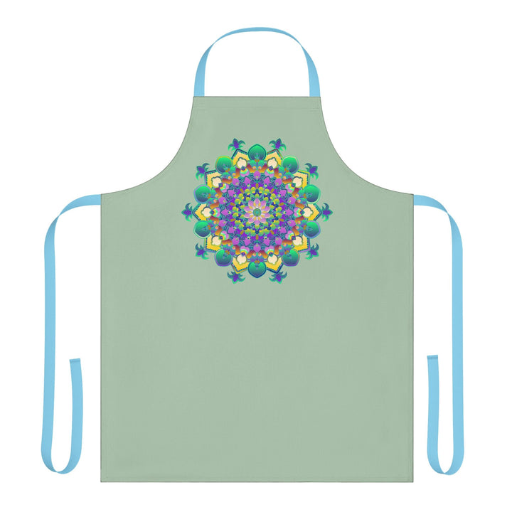 Sage Green Mandala Apron - Hand Drawn Art All Over Prints - Blululi