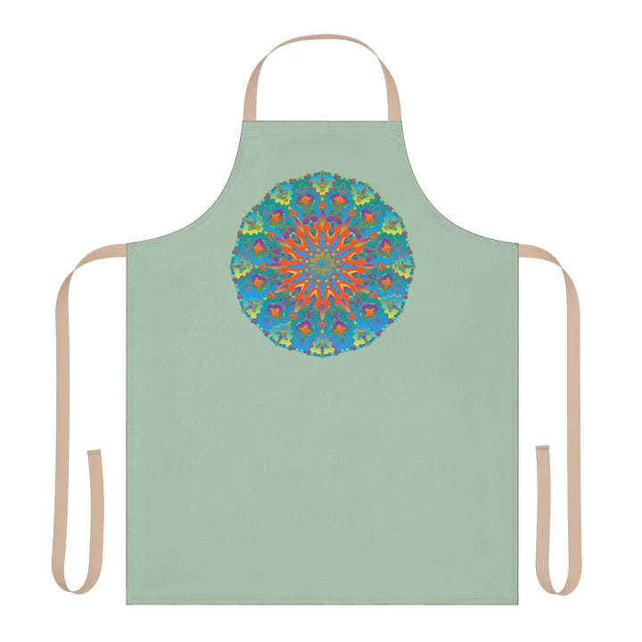 Sage Green Mandala Apron - Hand - Drawn Art All Over Prints - Blululi