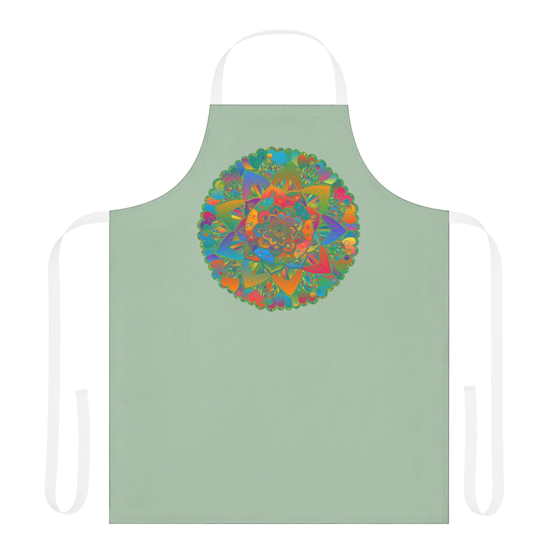 Sage Green Mandala Apron - Hand Drawn Art All Over Prints - Blululi