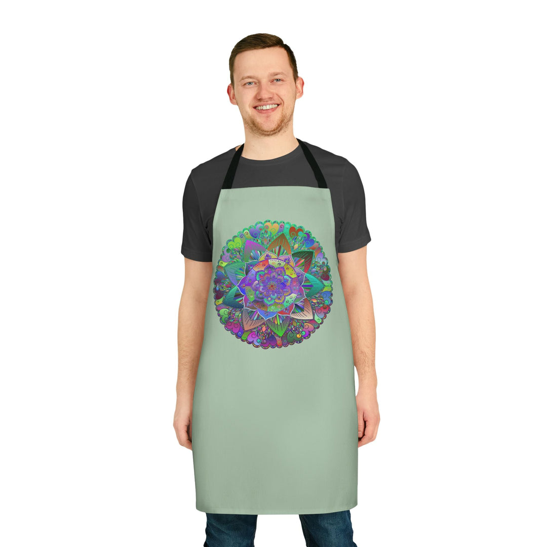 Sage Green Mandala Apron - Hand Drawn Art All Over Prints - Blululi