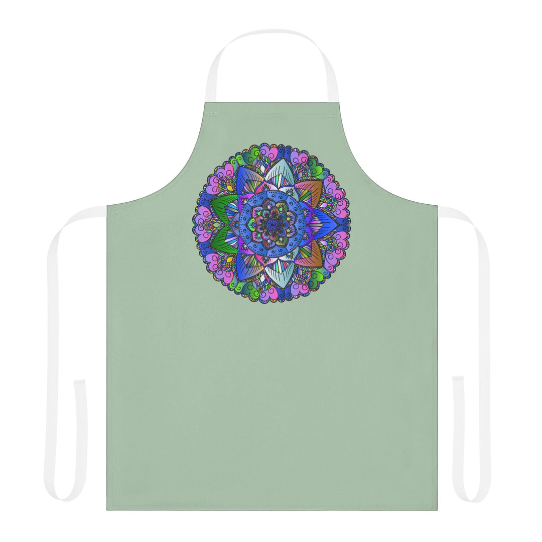 Sage Green Mandala Apron - Hand Drawn Art All Over Prints - Blululi