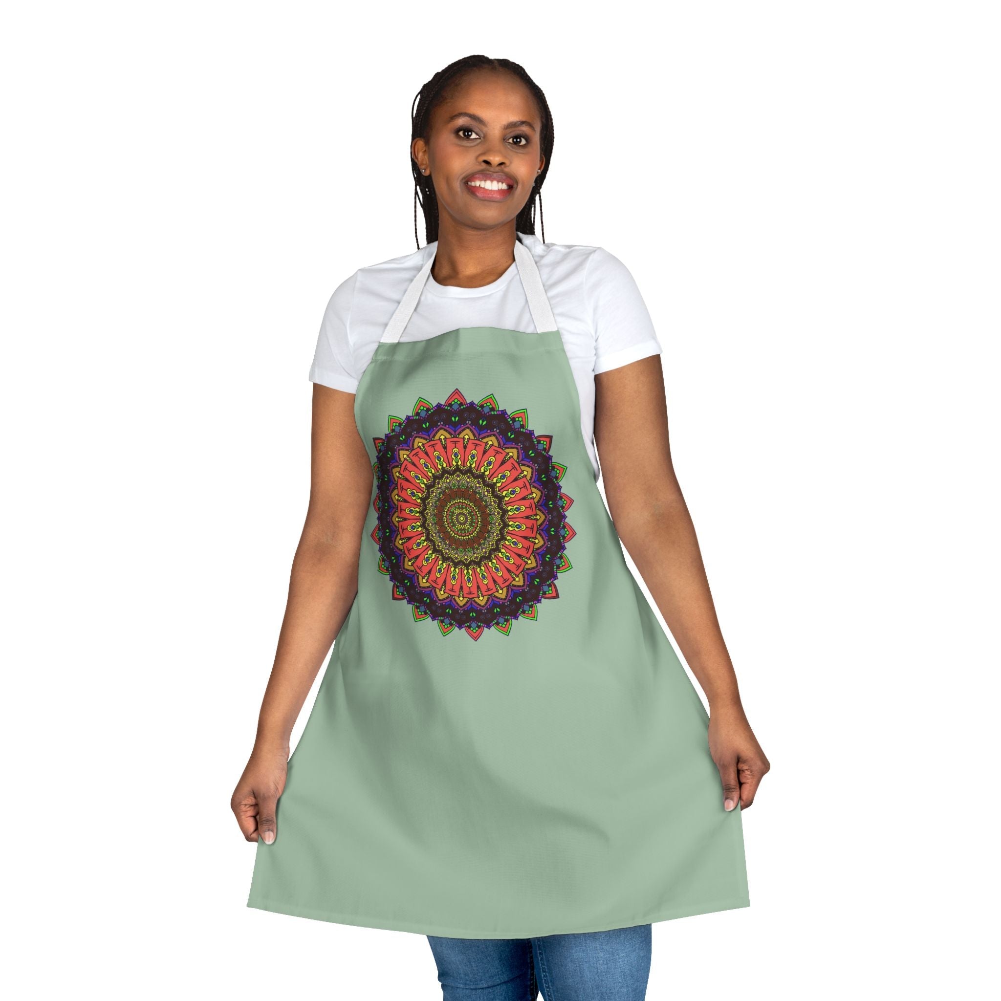 Sage Green Mandala Apron - Hand - Drawn Art All Over Prints - Blululi