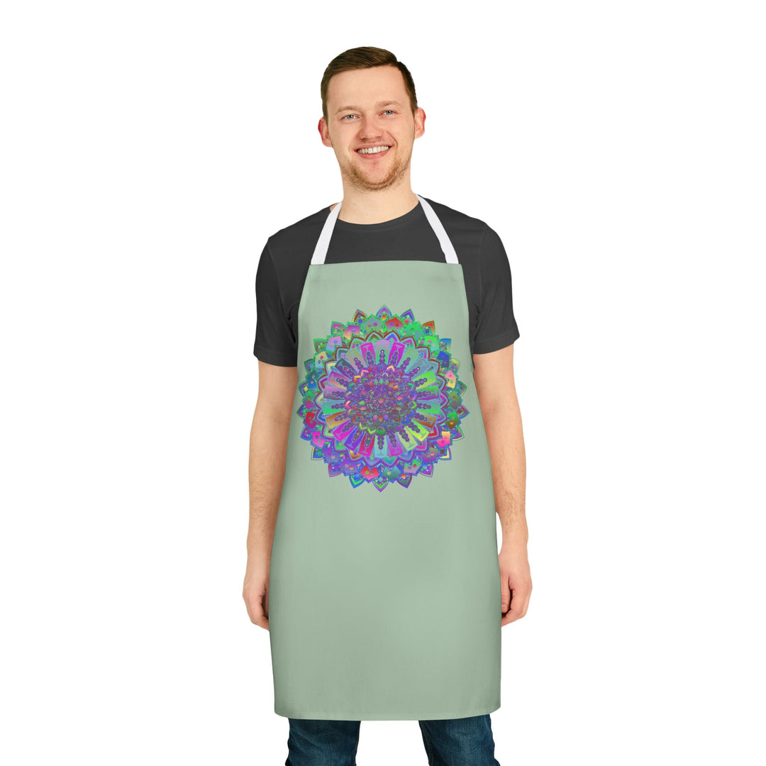 Sage Green Mandala Apron - Hand Drawn Art All Over Prints - Blululi