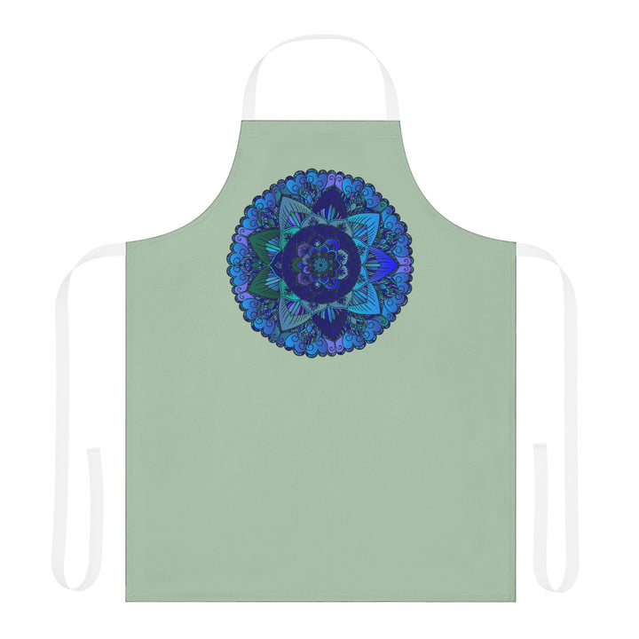 Sage Green Mandala Apron - Hand - Drawn Art All Over Prints - Blululi