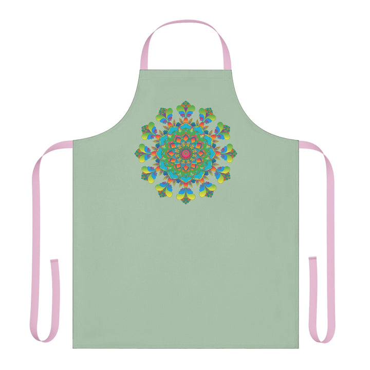 Sage Green Mandala Apron - Hand Drawn Art All Over Prints - Blululi