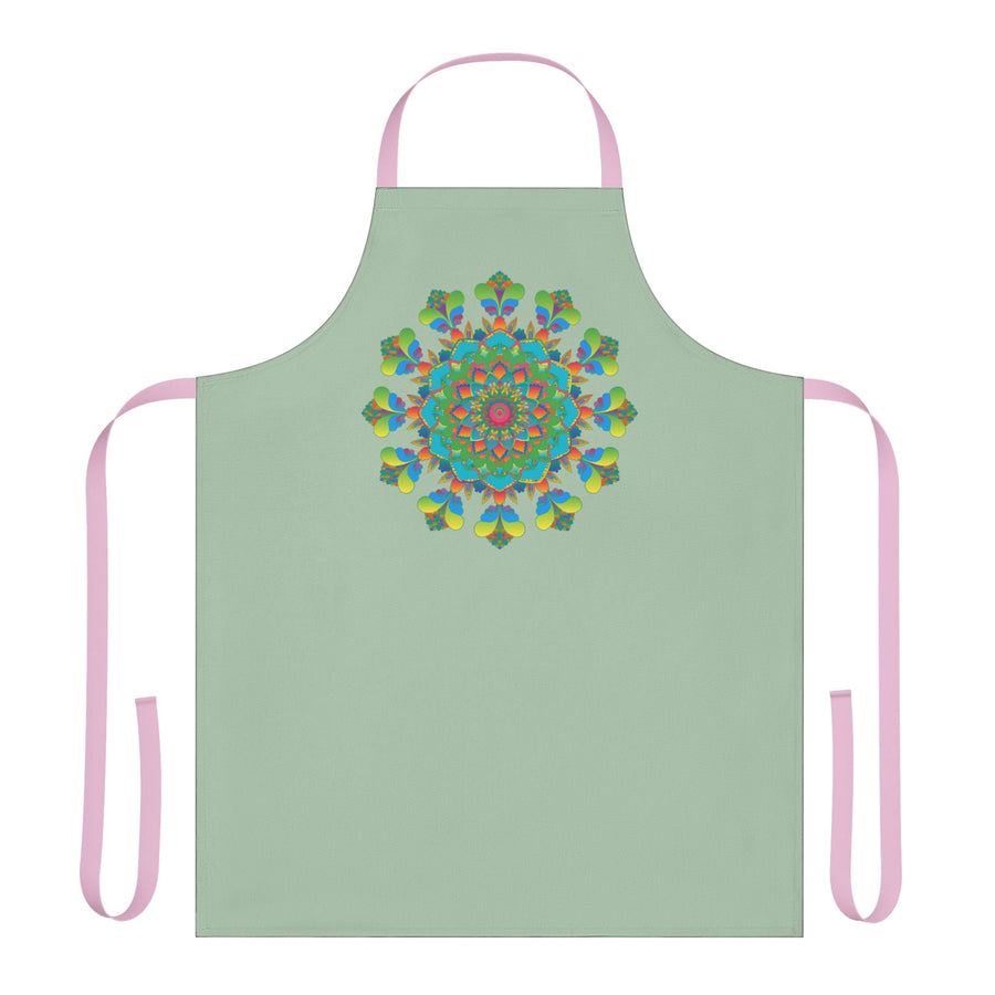 Sage Green Mandala Apron - Hand Drawn Art All Over Prints - Blululi