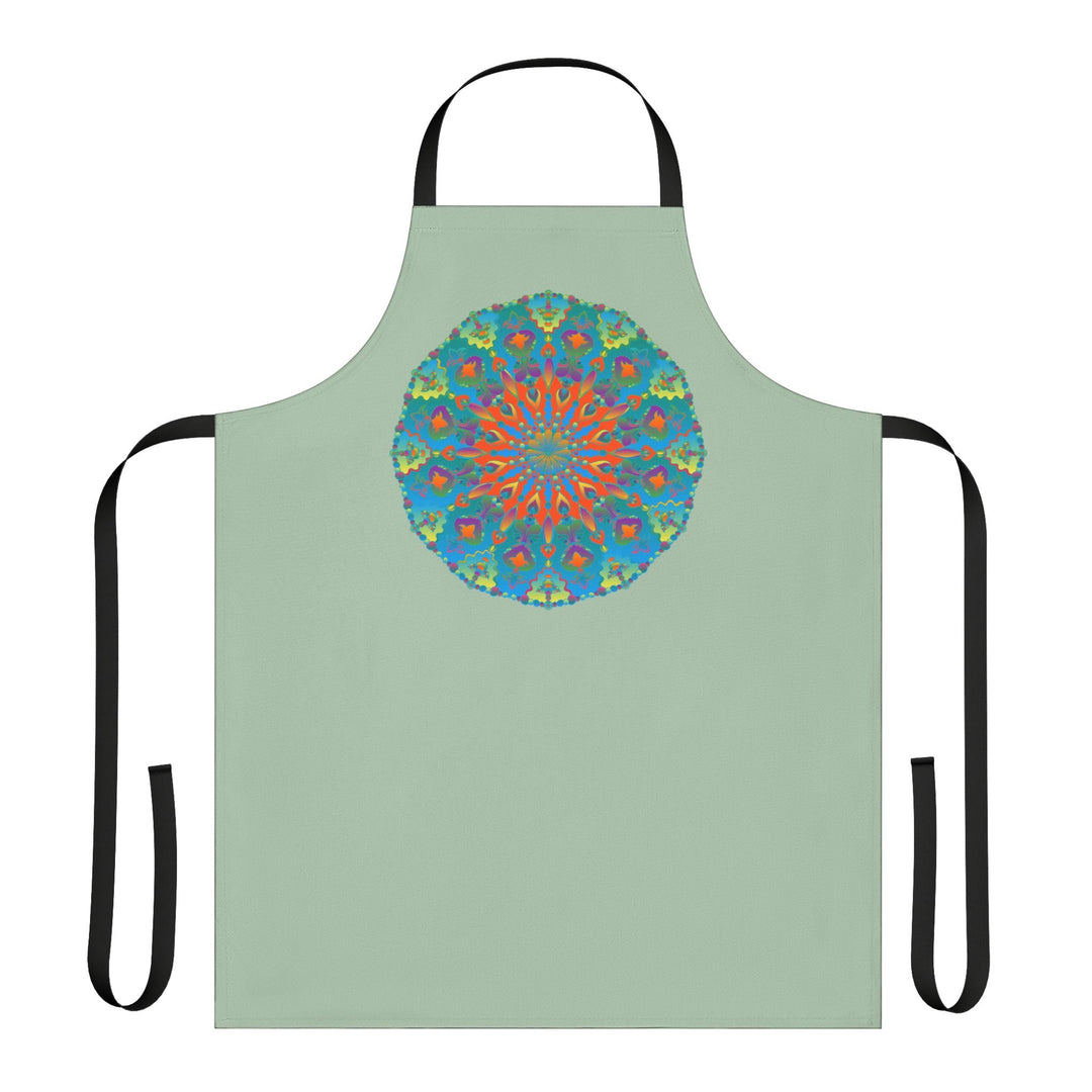 Sage Green Mandala Apron - Hand - Drawn Art All Over Prints - Blululi