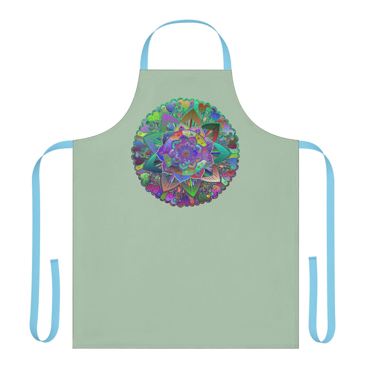 Sage Green Mandala Apron - Hand Drawn Art All Over Prints - Blululi