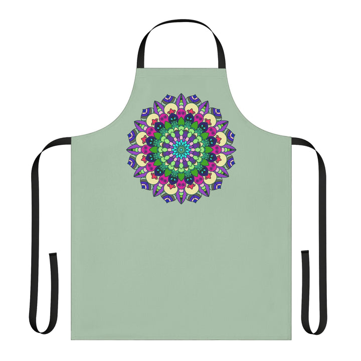 Sage Green Mandala Apron - Hand Drawn Art All Over Prints - Blululi