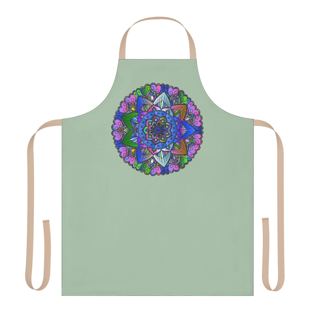 Sage Green Mandala Apron - Hand Drawn Art All Over Prints - Blululi