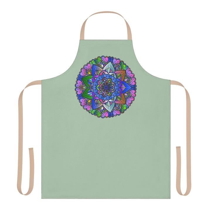 Sage Green Mandala Apron - Hand Drawn Art All Over Prints - Blululi