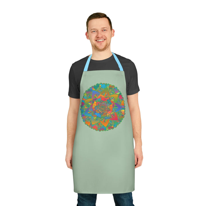 Sage Green Mandala Apron - Hand Drawn Art All Over Prints - Blululi