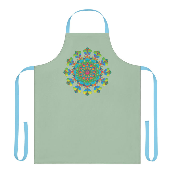 Sage Green Mandala Apron - Hand Drawn Art All Over Prints - Blululi