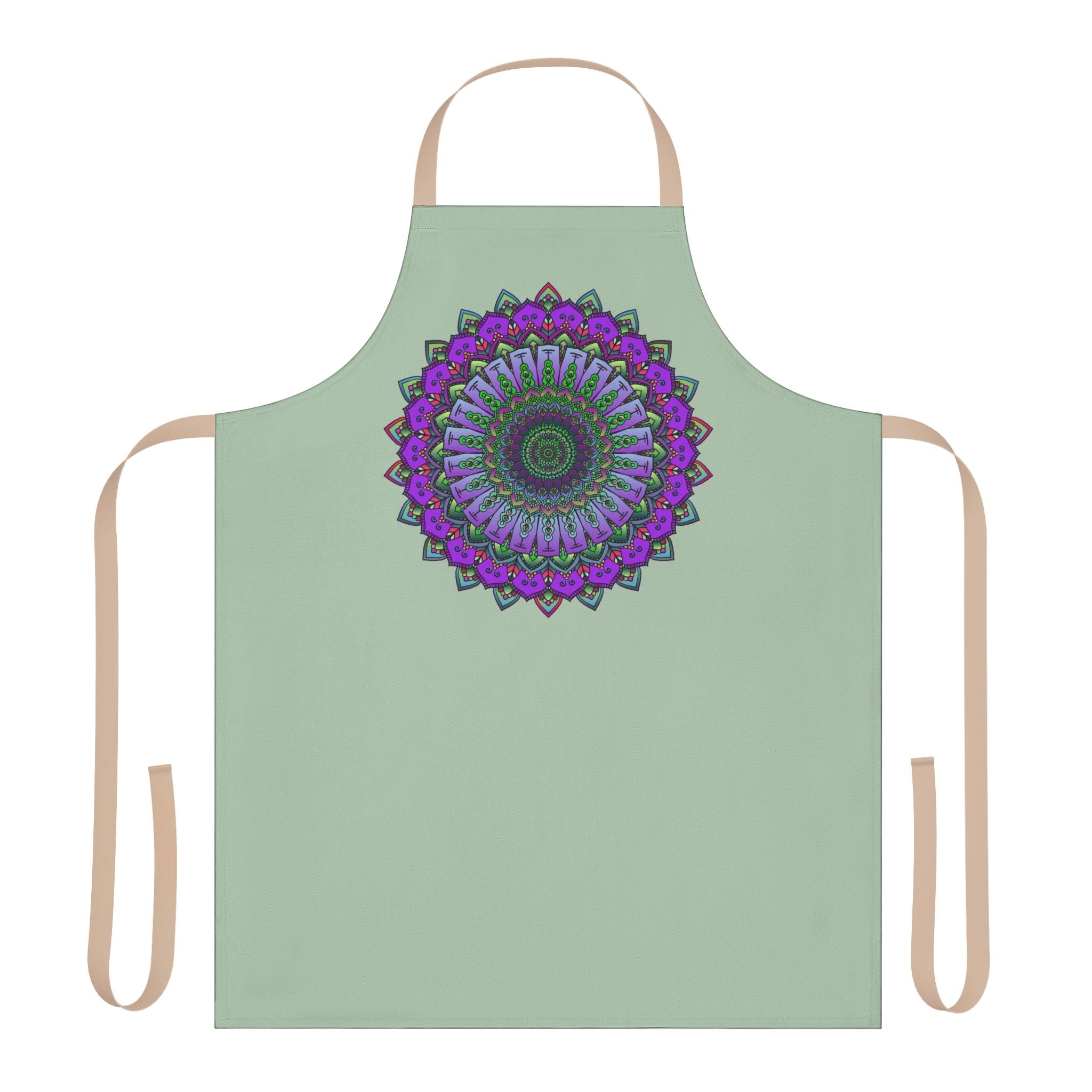 Sage Green Mandala Apron - Hand Drawn Art All Over Prints - Blululi