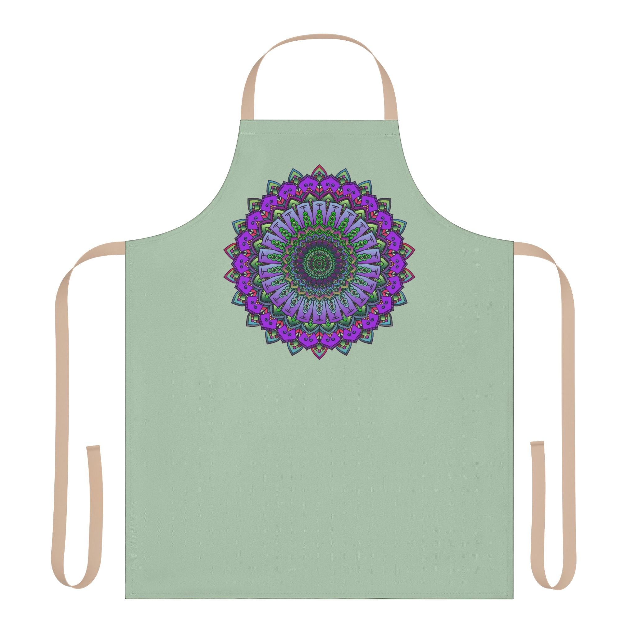 Sage Green Mandala Apron - Hand Drawn Art All Over Prints - Blululi