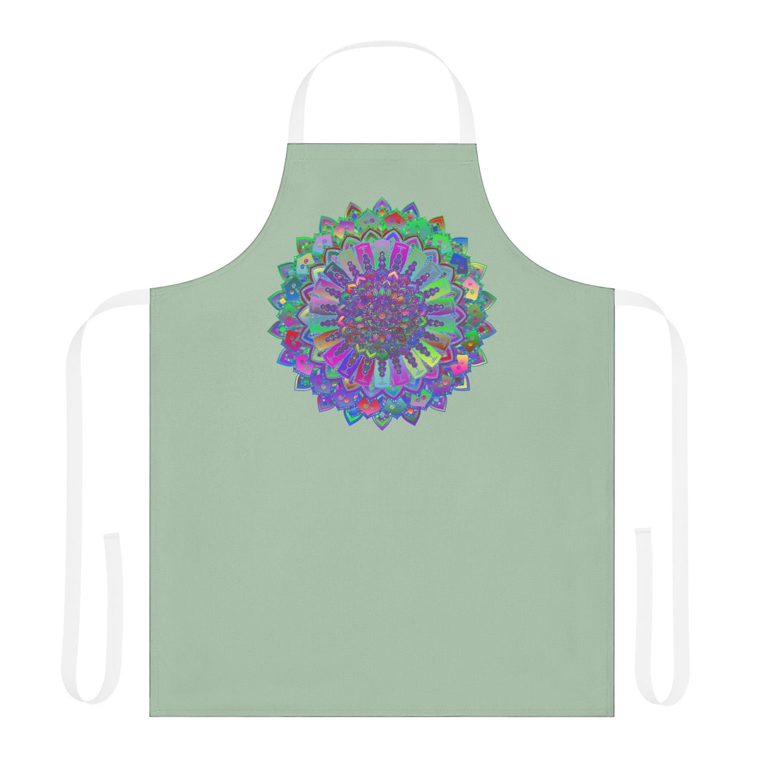 Sage Green Mandala Apron - Hand Drawn Art All Over Prints - Blululi