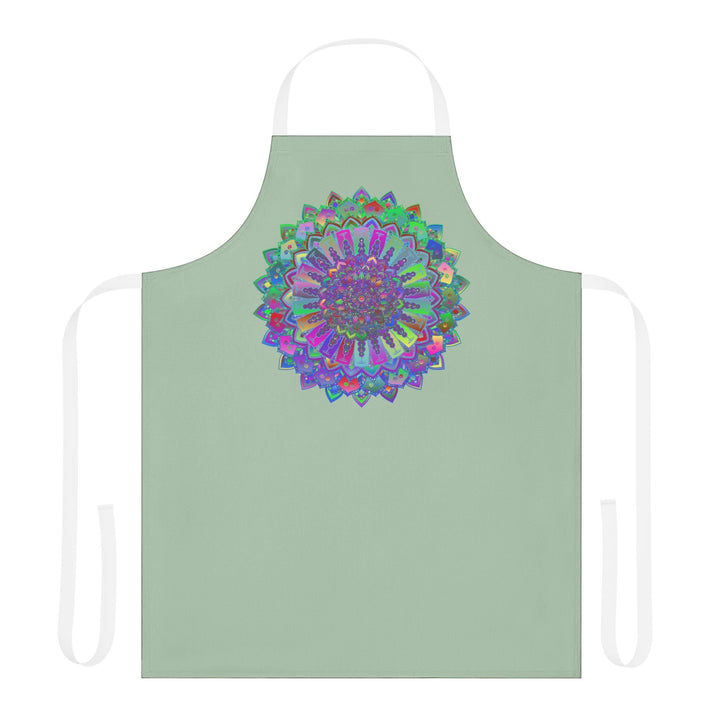 Sage Green Mandala Apron - Hand Drawn Art All Over Prints - Blululi