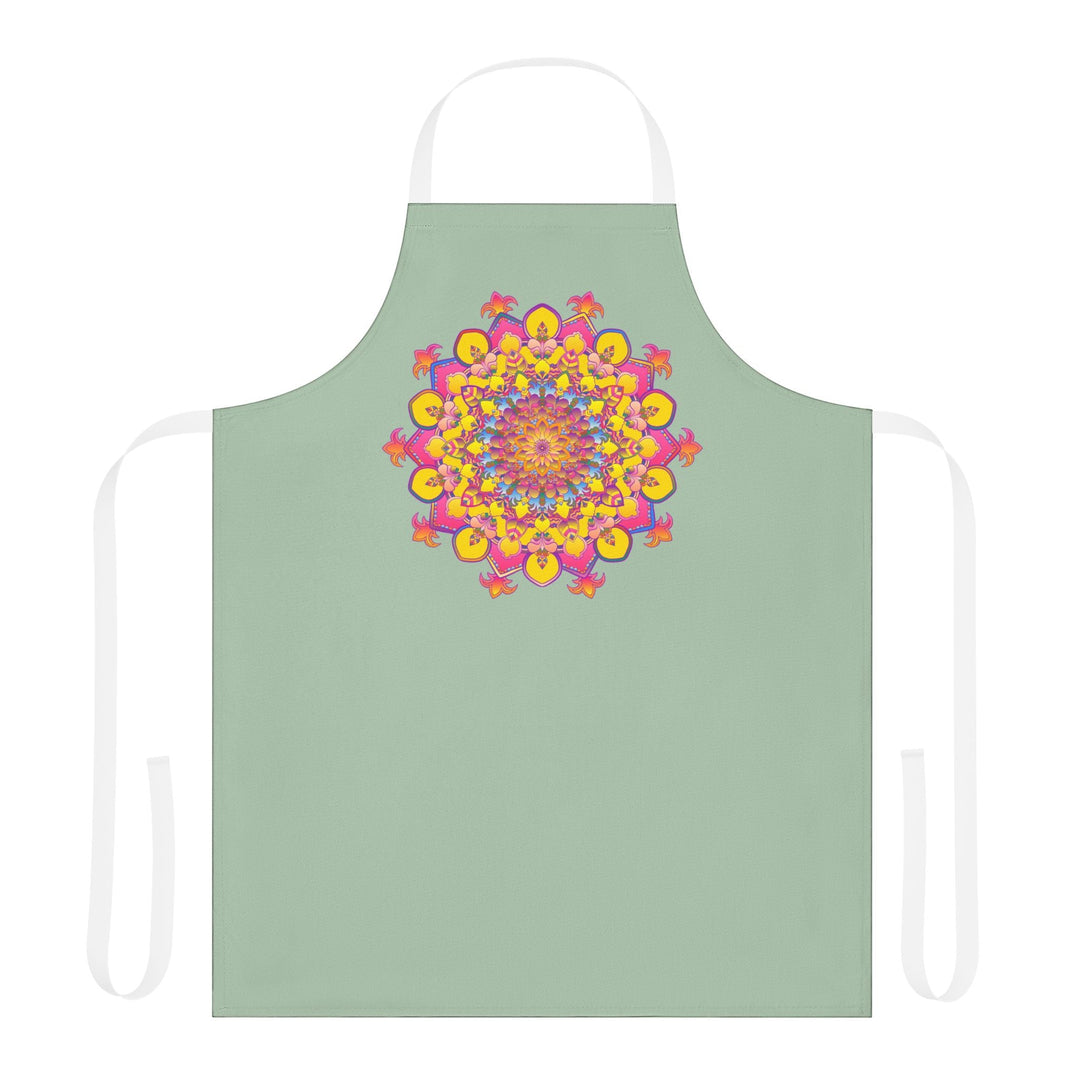 Sage Green Mandala Apron - Hand Drawn Art All Over Prints - Blululi