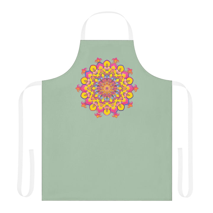 Sage Green Mandala Apron - Hand Drawn Art All Over Prints - Blululi