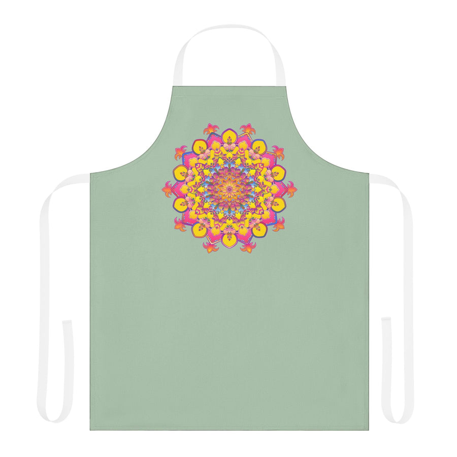 Sage Green Mandala Apron - Hand Drawn Art All Over Prints - Blululi